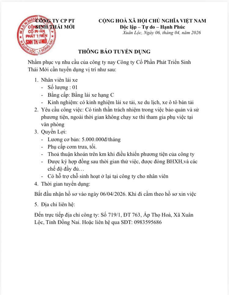 Thông báo tuyển dụng